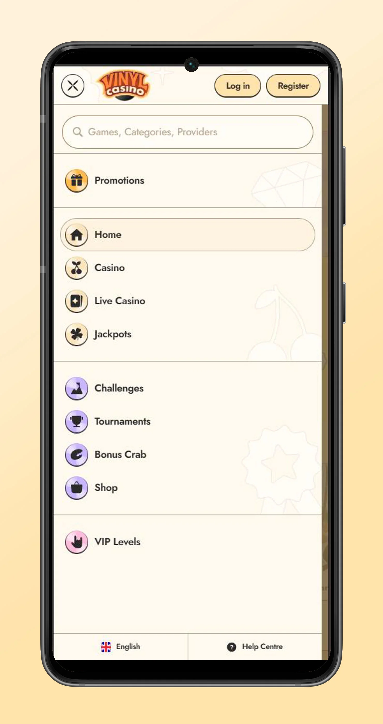 app menu vinylcasino